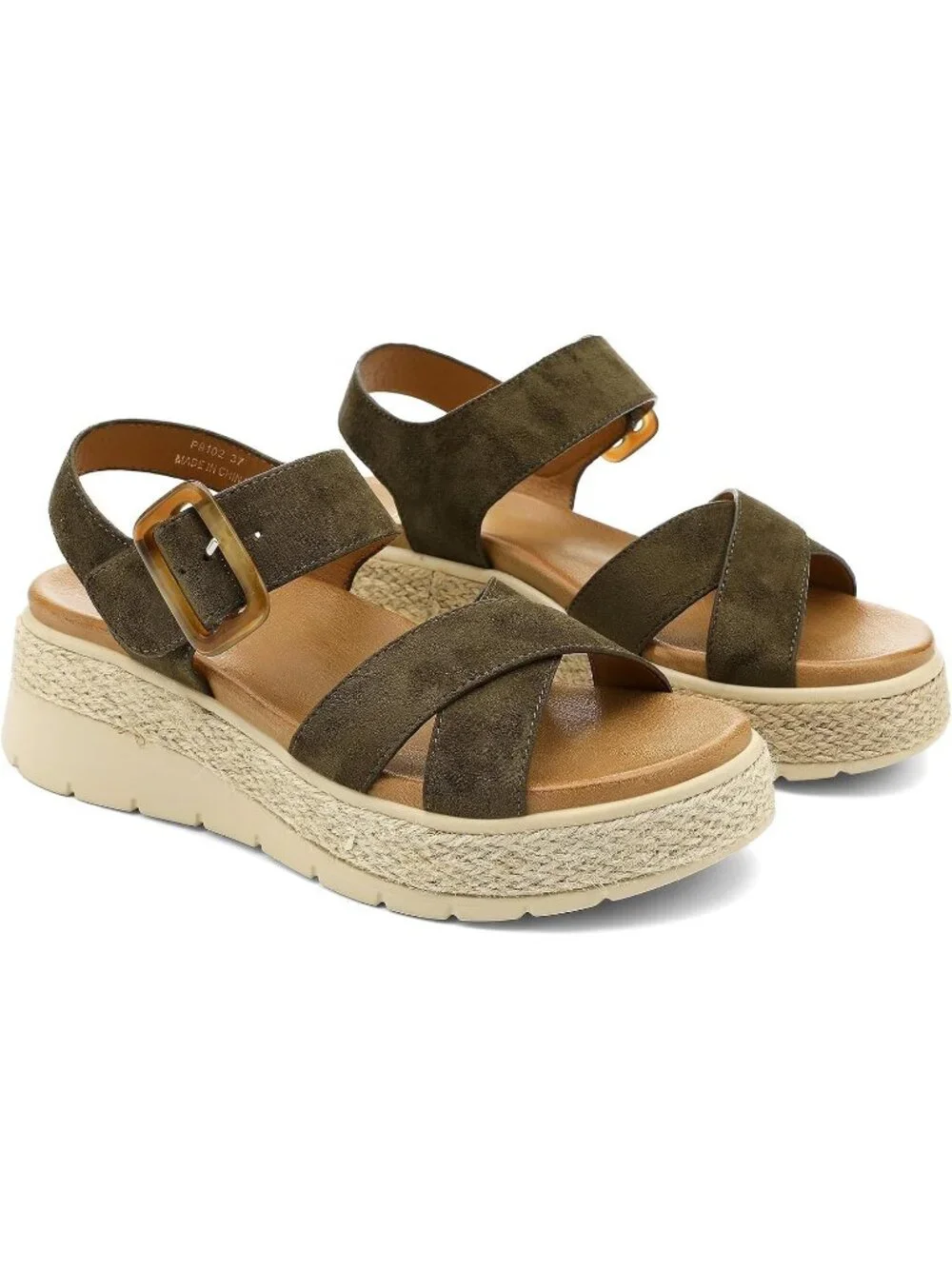 Womens Green Comfortable Solid Espadrille Low Wedge Heel Platform Sandal Shoes